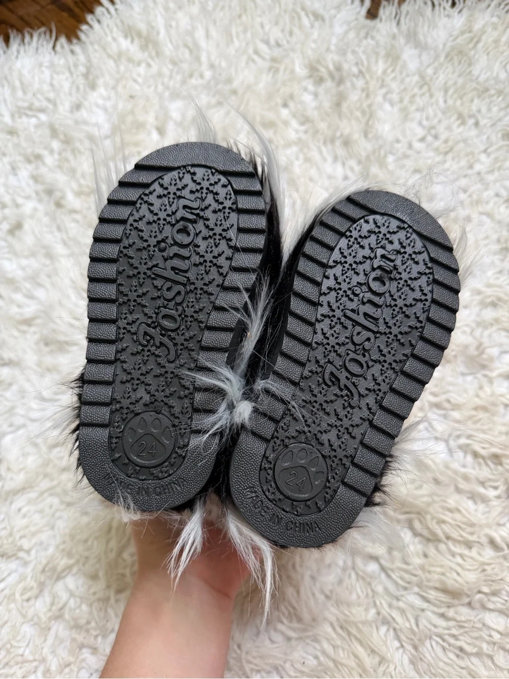 Kids Black & White Faux Fur Winter Boots